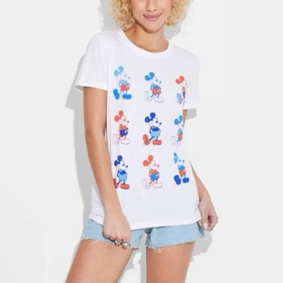 Disney Tops - Disney Mickey Grid Americana Short Sleeve Graphic T-Shirt - Size M - White - NWT